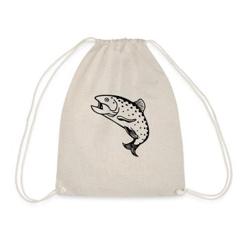 drawing fisherman trout salmon fish fishing fun - Drawstring Bag - nature - Front