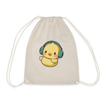 Kawaii Cute Happy Colorful Duck with Headphones - Drawstring Bag - nature - Front