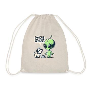 Funny Alien and Dog Cartoon - Take Me to Your Feed - Drawstring Bag - nature - Front