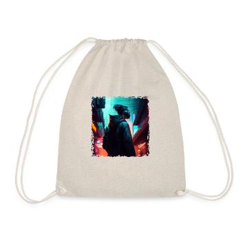 Cyberspace warrior in the future with neon light - Drawstring Bag - nature - Front
