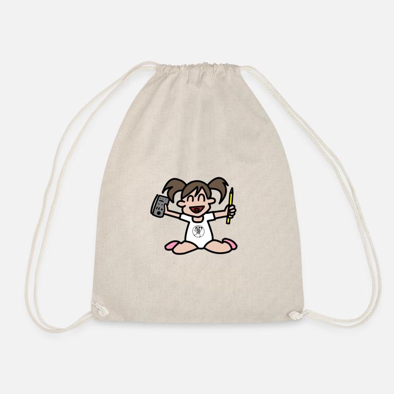 Baby with Chaplin frog - Drawstring Bag - nature