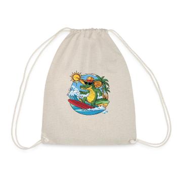 Funny cool alligator surfs - Drawstring Bag - nature - Front