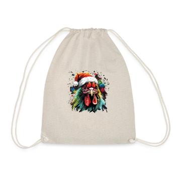 Bauern Design mit Hahn &Weihnachtsmütze - Turnbeutel - Natur - Vorne