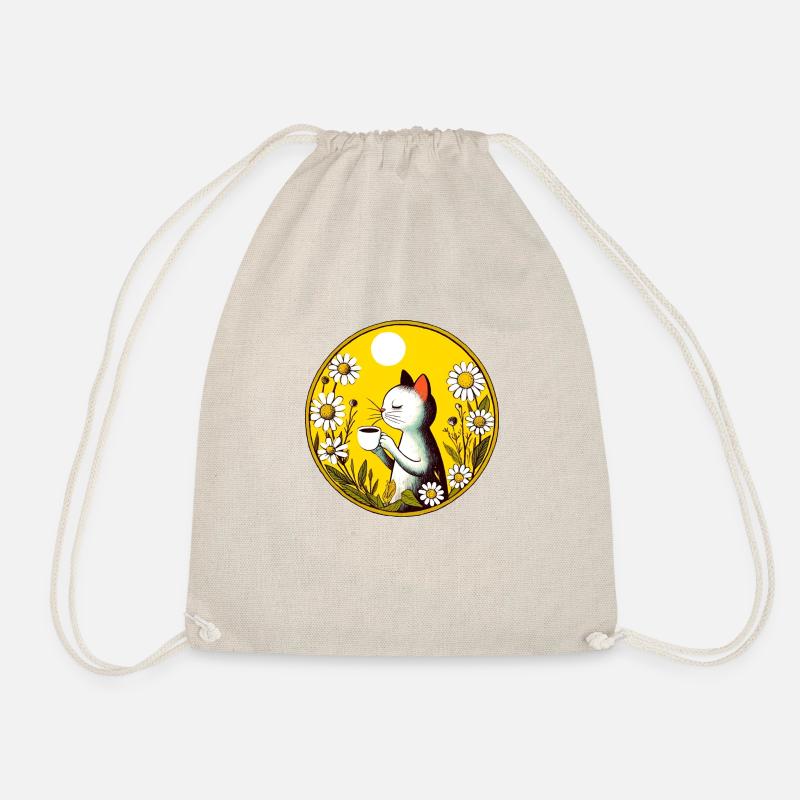 Vintage Retro Cafe Katze - Turnbeutel - Natur