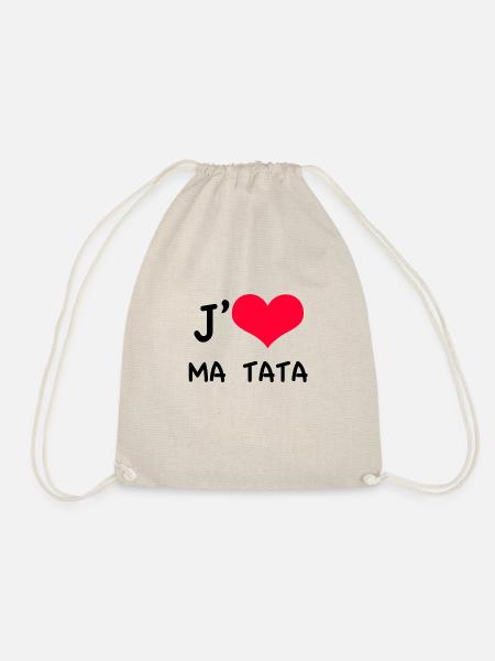 I love my tata red heart - Drawstring Bag - nature