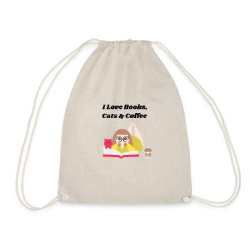 I love books, coffee and cats - Drawstring Bag - nature - Front