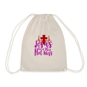 Jesus loves this hot mess dark - Pink Design - Drawstring Bag - nature - Front