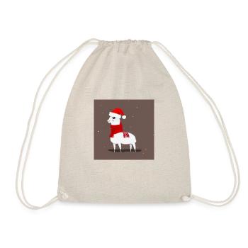 Lama Rot-Weiß Weihnachtsschal 2 - Turnbeutel - Natur - Vorne