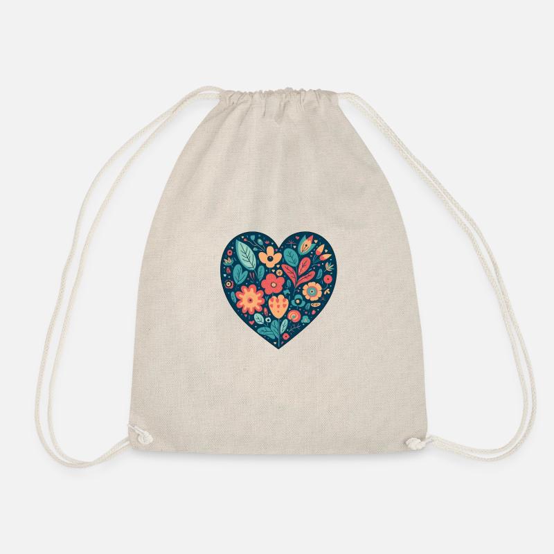 Floral heart - Drawstring Bag - nature