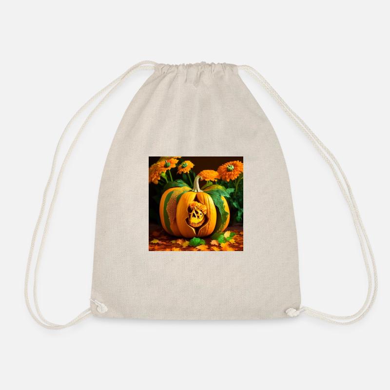 Halloween pumpkin with a skull inside - Drawstring Bag - nature
