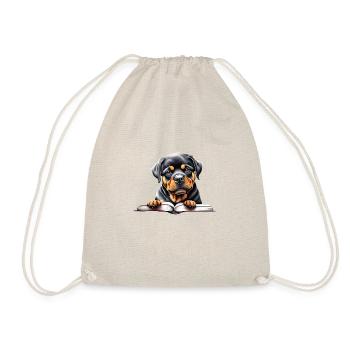 Dogs Rottweiler Dog Book Reading Rottweiler Puppy - Drawstring Bag - nature - Front
