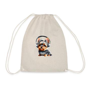 Puppy, Dog, Listening to Music, Yorkshire Terrier - Drawstring Bag - nature - Front