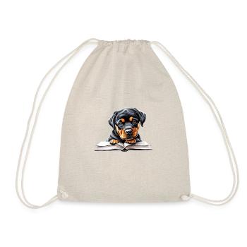 Dogs Rottweiler Dog Book Reading Rottweiler Puppy - Drawstring Bag - nature - Front