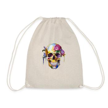 Totenkopf mit bunten Blumen - Turnbeutel - Natur - Vorne