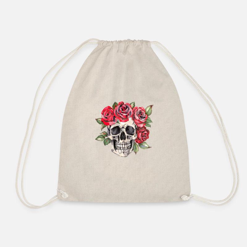 Skull with red roses - Drawstring Bag - nature