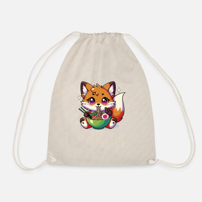 Cute Kawaii Fox eating Ramen 1 - Drawstring Bag - nature