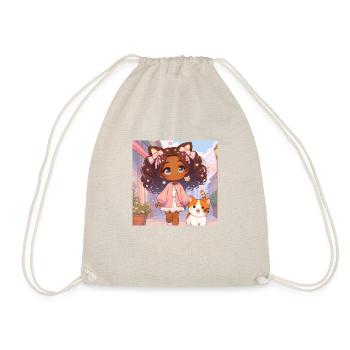 Fille d'animé japonais se promène avec son chat - Sac de sport léger - nature - Devant