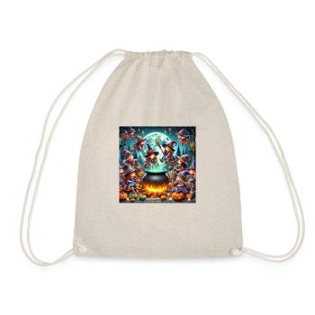 Whimsical Witches at the Cauldron Halloween Scene - Drawstring Bag - nature - Front