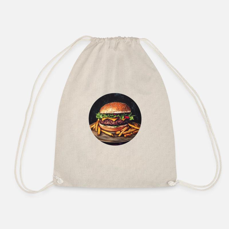 Saftiger Burger mit knusprigen Pommes - Turnbeutel - Natur
