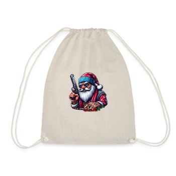 Santa mit Pistole und lustigem Spruch - Turnbeutel - Natur - Vorne