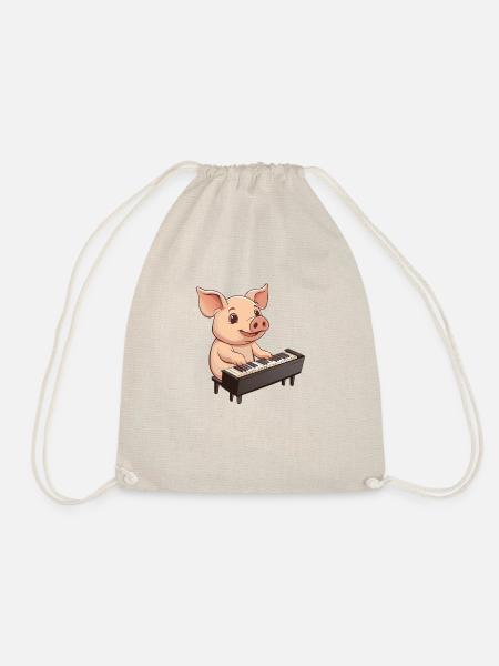 Schwein Klavier Pianist - Turnbeutel - Natur