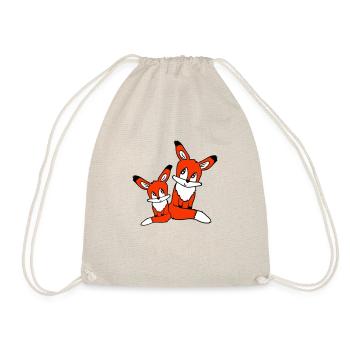 2 Foxes Mother Red Fox Little Child Father Mom - Drawstring Bag - nature - Front