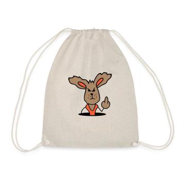 Hase Mittelfinger Zeigen Böse Frech Beleidigend - Turnbeutel - Natur - Vorne