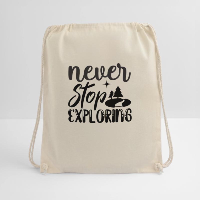 Never stop discovering. never stop exploring Drawstring Bag