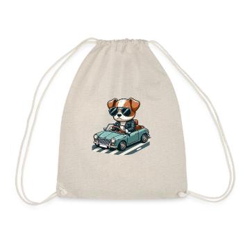 Gangsta dog in a classic car 🐶🚗🕶️ - Drawstring Bag - nature - Front