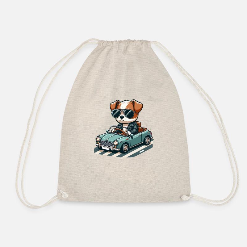 Gangsta dog in a classic car 🐶🚗🕶️ - Drawstring Bag - nature