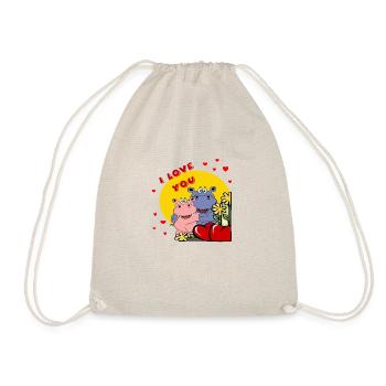 muttertag valentinstabe herz nilpferd hippo love - Turnbeutel - Natur - Vorne
