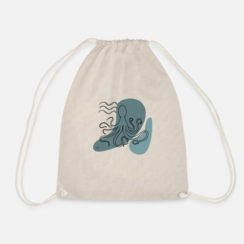 "Oktopus", Boho Line Art Design, Serie "Ocean" - Turnbeutel - Natur