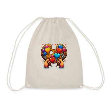 Painter's Love: Colorful Heart Palette in Cartoon - Drawstring Bag - nature - Front