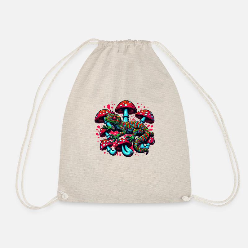 Psychedelic Gecko with Mushrooms - Drawstring Bag - nature