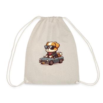 Gangsta dog in a classic car 🐶🚗🕶️ - Drawstring Bag - nature - Front