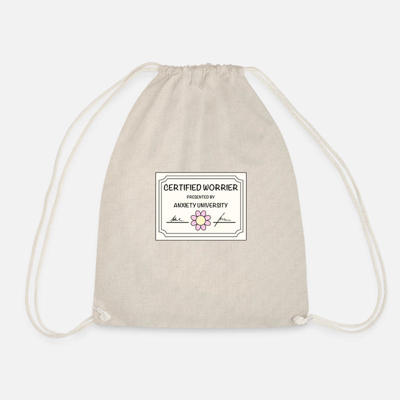 Certified Worrier Funny Anxiety Quote - Drawstring Bag - nature