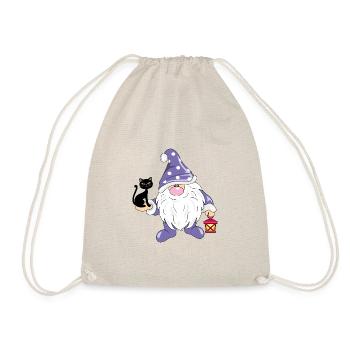 Funny Nordic gnome with a cute black cat - Drawstring Bag - nature - Front
