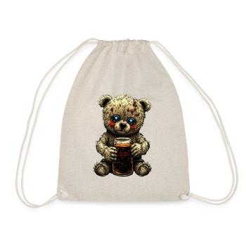 Guseliger Teddy mit Bier - Turnbeutel - Natur - Vorne