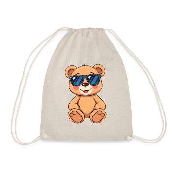 Whimsical Teddy Bear with Glasses & Sunglasses - Drawstring Bag - nature - Front