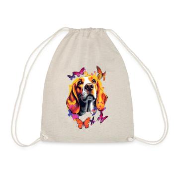 Farbenfroher Beagle mit Schmetterlingen - Turnbeutel - Natur - Vorne