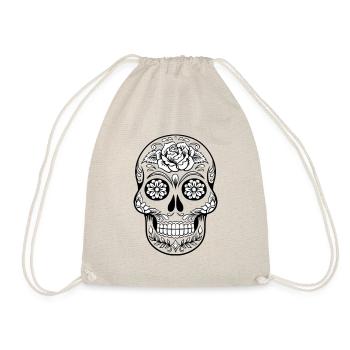 Mexican Skull with Rose - Drawstring Bag - nature - Front