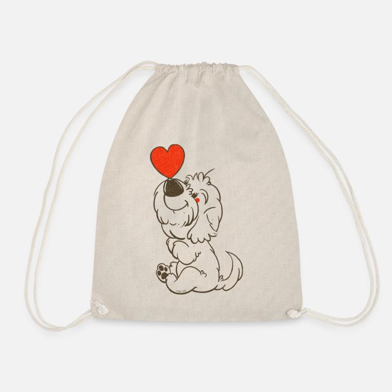cockapoo Thor with heart brown line drawing - Drawstring Bag - nature