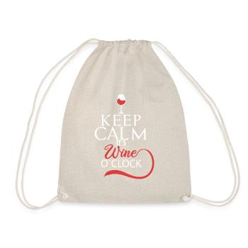 Keep calm its wine o clock wine time gift - Drawstring Bag - nature - Front