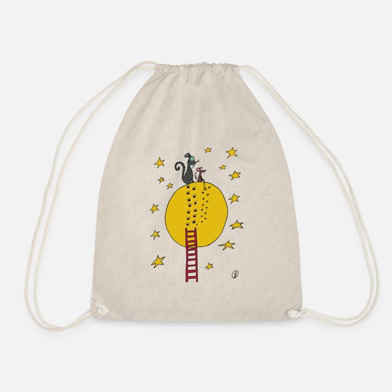 Squiti the black cat with mouse on the moon - Drawstring Bag - nature