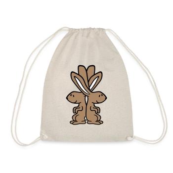 2 Bunnies Friends Team Pair Two Shoulder Leaning - Drawstring Bag - nature - Front