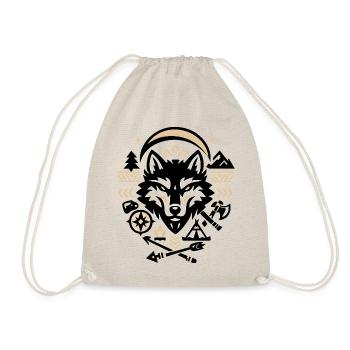 Wolfskopf Tribal Zelten Outdoor Design - Turnbeutel - Natur - Vorne