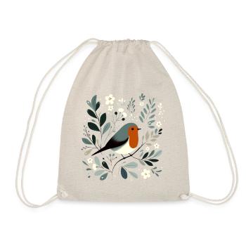 Robin with flowers - Drawstring Bag - nature - Front