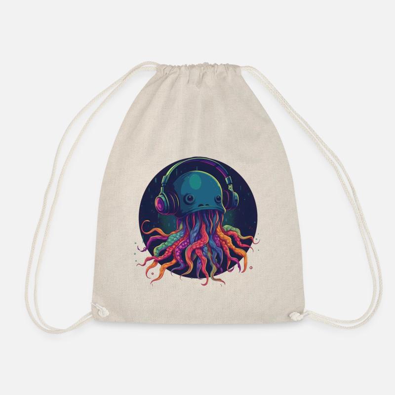 Techno Jellyfish - Coole Qualle mit Kopfhörern - Turnbeutel - Natur