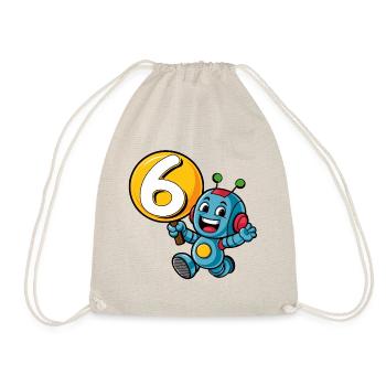 Finally 6 Years Six Sixth Birthday Robot - Drawstring Bag - nature - Front