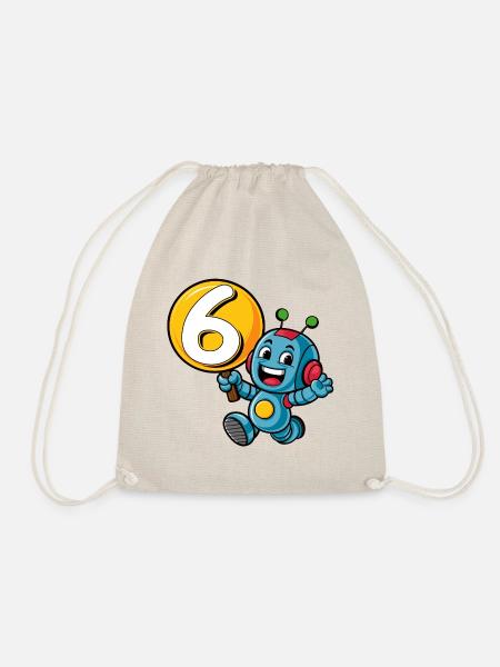 Endlich 6 Jahre sechs sechster Geburtstag Roboter - Turnbeutel - Natur